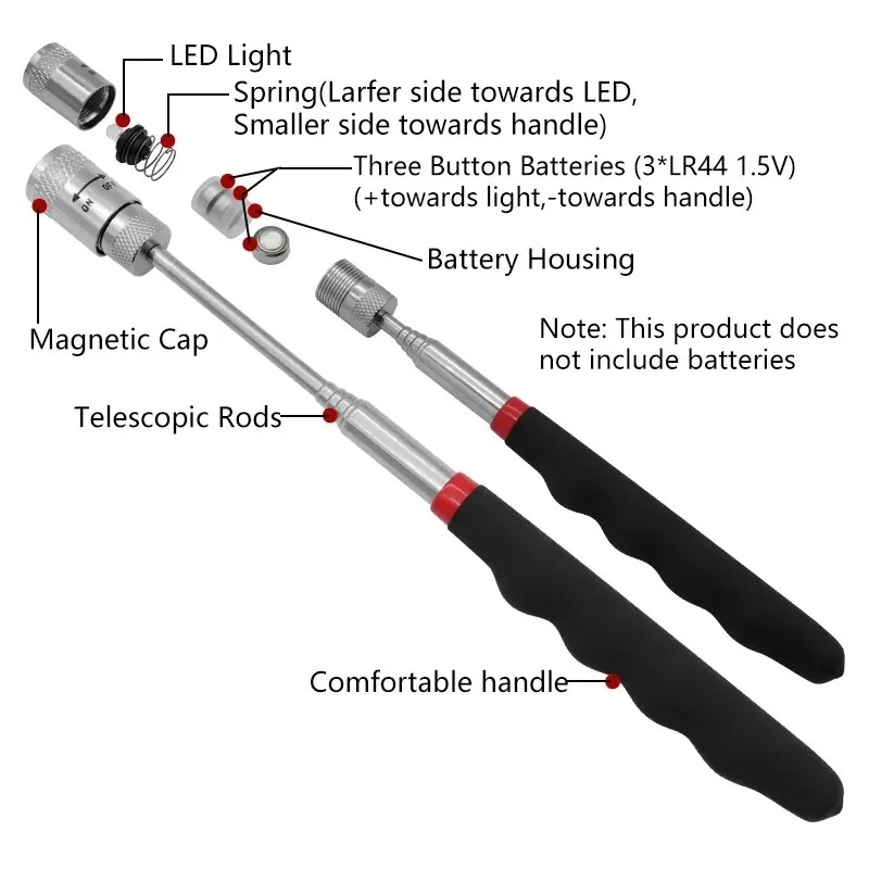 Fishing Rod Travel - Stylo magnétique télescopique avec lumière LED,
